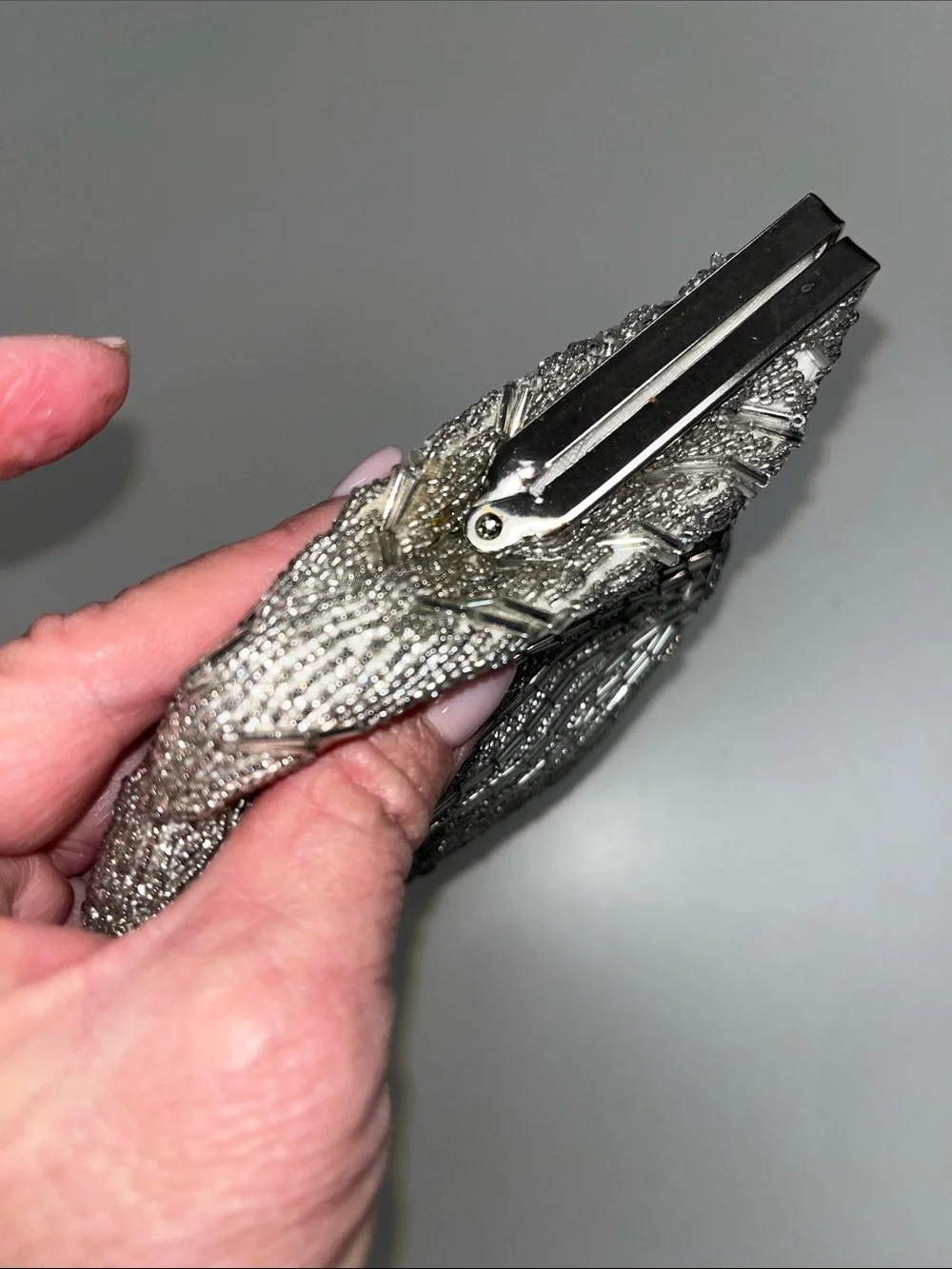 Silver Shell-Style Evening Crossbody / Clutch Bag
